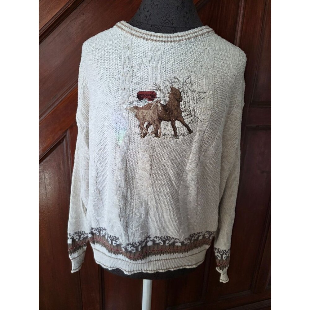 Vtg Shenandoah XL Embroidered Horse Scene Sweater - Picture 1 of 9